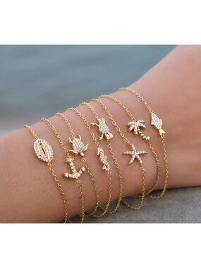 Ocean Charm Bracelet Anchor Fish Palm Tree Gold Waterproof Gold Bracelet